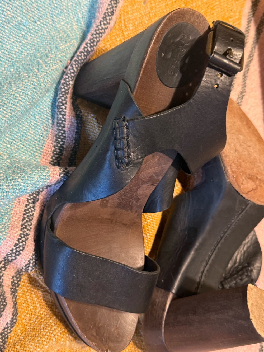 Barney’s New York - Women’s Black Leather High Block Heel Sandals